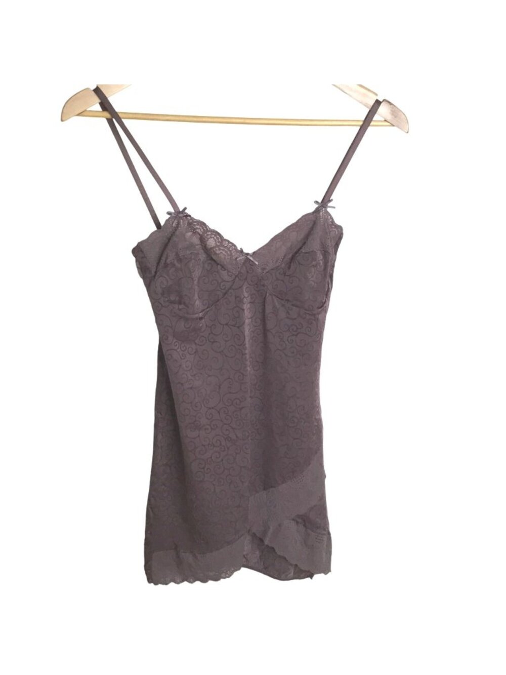 INFIORE Italy Taupe Lace Second Skin Slip Dress Sz 4 Chemise Sheer Lingerie